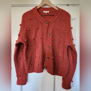 Madewell Bobble Colburne Cardigan Sweater Coziest Textured Yarn Red Small